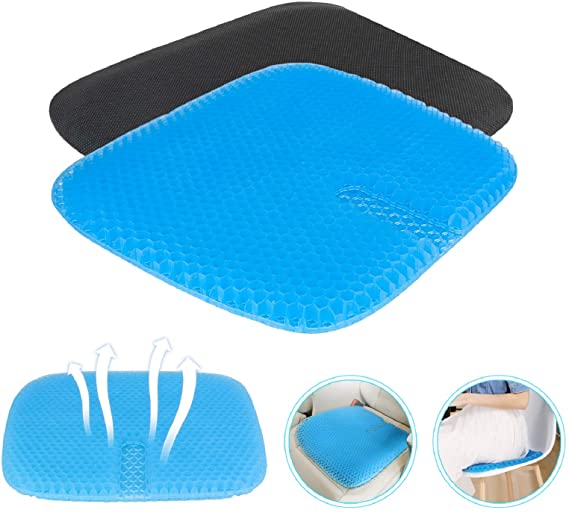 Gel Cushion, AAIWA Extra Large 18.5inch Seat Cushion Breathable Double Honeycomb Design Gel Seat Pad Cushion with Non-Slip Cover for Car Office Home Truck Chair, Wheelchair