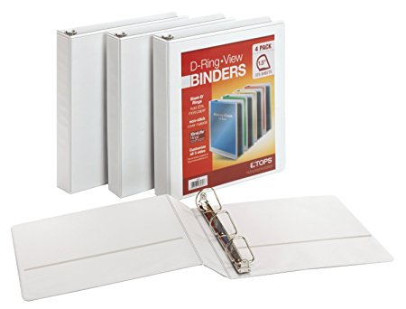 Cardinal 1.5-Inch D-Ring View Binders, 4 per Pack, White (48980)