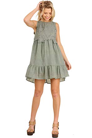 Umgee Lovely In Lace! Gauze Dress With Lace Bodice