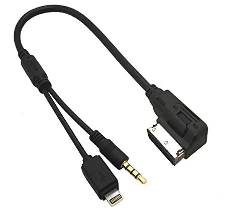 TurnRaise AMI Music Interface to 3.5mm Jack Audio Aux MP3 Adapter Cable for Audi A3/A4/A5/A6/A8/Q5/Q7 for iPhone 5, 5S, 5C, 6, 6 Plus iPad 4/Air 1 2/Mini 1 2 3 iPod Touch 5G/7G