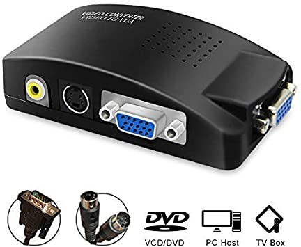 RCA to VGA Adapter, Composite AV S-Video RCA VGA Female Input to VGA Female Output Converter, Transfer Video Graphic Signal from CCTV PC Laptop DVD DVR VCR TVBox to VGA Monitor Projector Computer