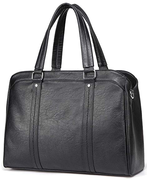 Laptop Bag for Women, VASCHY Water Resistant Vintage Leather Waxed Canvas Tote Bag Work Bag for Women Fits 15.6 inch Laptop with Detachable Shoulder Strap