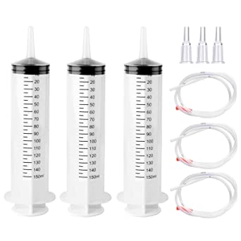 3 Pack 150ml Syringes with 31.5in Tubing, Reusable Large Plastic Garden Syringes for Scientific Labs, Measuring, Watering, Refilling, Filtration Multiple Uses