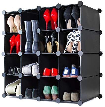 Andrew James Shoe Rack Storage Organiser with 16 Modular Interlocking Cubes | Wipe Clean Plastic Shelving Storage Unit | Create DIY Flexible Solutions To Fit All Spaces | Use Under Stairs in Hallways and Bedrooms