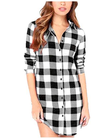 ZANZEA Women Blouses Tops Buffalo Check Plaid Long Sleeve Collar Neck Casual Button Down Shirts