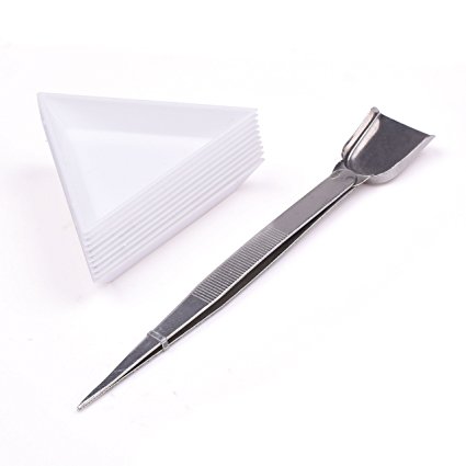 KLOUD City® 10pcs White Triangle Bead Sorting Trays and 1pcs Silver Color Handy Tweezer with Scoop