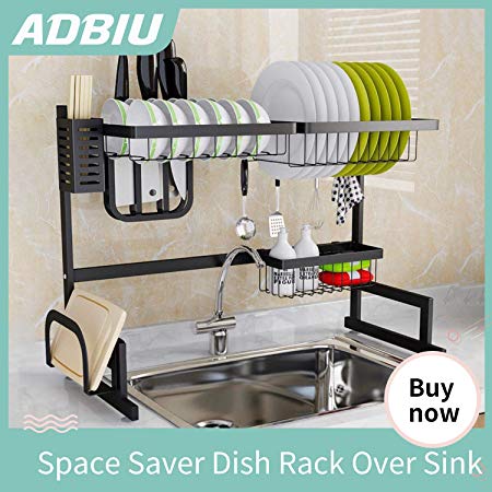 Over Sink Dish Drying Rack Dish Drainer for Kitchen Sink Organizer 304 Stainless Steel (Black, For Sink Breadth&lt;24.8 Inches)