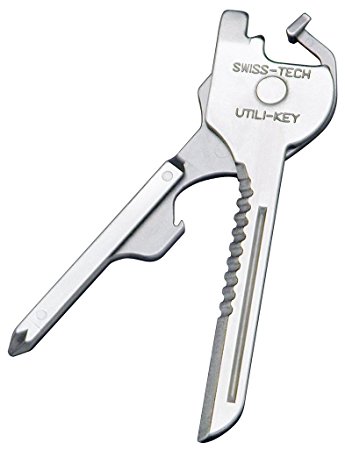Swiss Tech ST66676 Polished SS 6-in-1 Utility Key Multitool for Keychain for Auto, Camping, Hardware