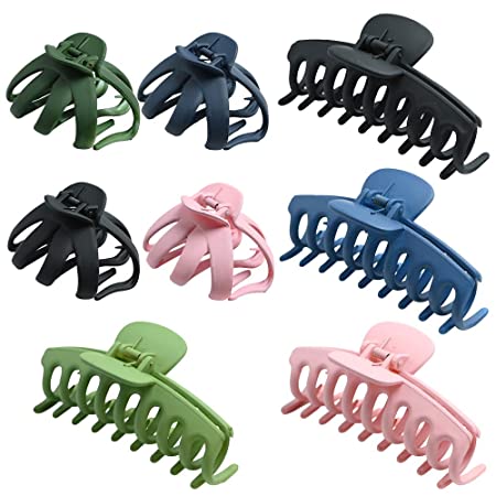 8 Pcs Colorful Big Hair Claw Clips No-slip Grip Octopus Clip Large Claw Clip for Women Thin Hair, Strong Hold for Thick Hair, 4 Colors Hair Accessories(Black, pink, green, dark blue)