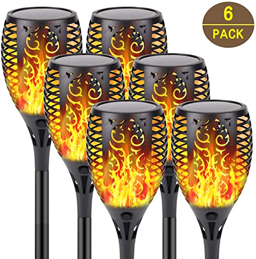 6-Pack Solar Lights Outdoor Decorative (Upgraded Vivid Flame), Super Bright Solar Torch Light with Flickering Flame, Waterproof Landscape Lighting for Patio Pathway Garden Pool