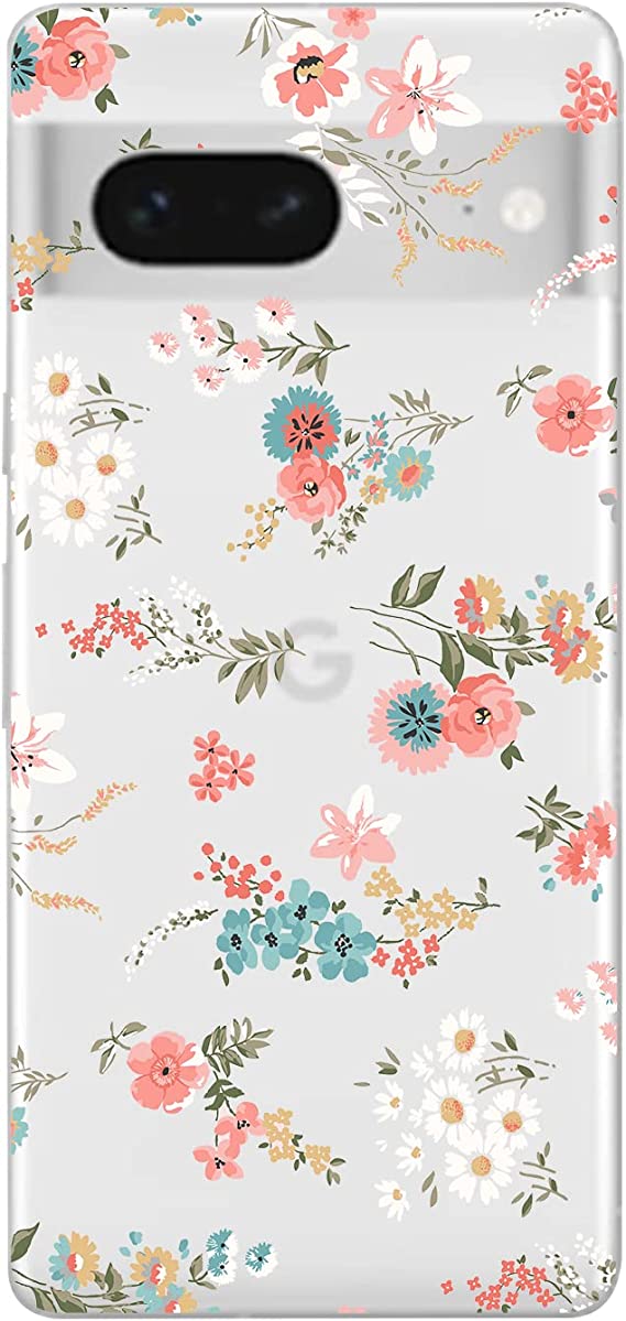 Blingy's Google Pixel 7 Pro Case, Women Girls Cute Flower Style Fun Floral Design Transparent Soft TPU Protective Clear Case Compatible for Google Pixel 7 Pro (Blue&Pink Rose Petals)