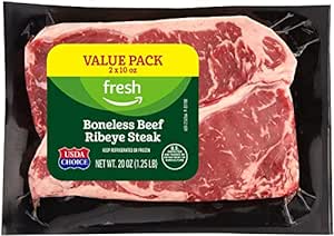 Amazon Fresh Brand, Beef Ribeye Steak, Boneless, Value Pack, 1.25 lb, Pack of 2