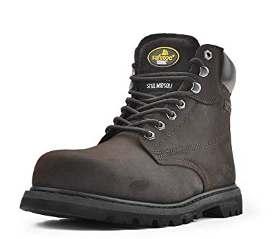 SAFETOE Mens Safety Boots Work Shoes - M8356B Black Waterproof Leather Work Boots Steel Toe Safety Shoes