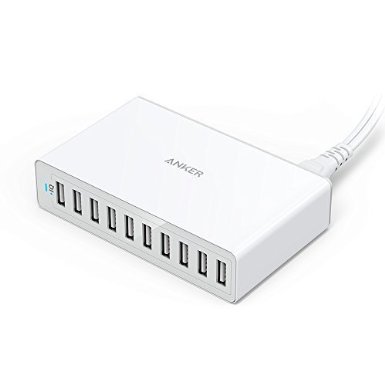 Most Compact 10-Port USB Charger Anker PowerPort 10 60W 10-Port USB Charging Hub for iPhone 6s  6  6 Plus iPad Air 2  mini 3 Samsung Galaxy S7  S6  S6 Edge  Edge Note 5 LG G5 and More