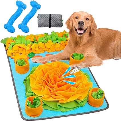 Interactive Dog Snuffle Mat - Encourages Foraging and Slow Feeding, Includes 2 Chewable Blue Bones for Mental Stimulation and Stress Release