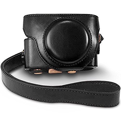 Sony RX100M II / III Leather Case - Kseven Vintage Premium Leather [Deluxe Shell] Protective Case with Shoulder Strap for Sony DSC-RX100M II / III Camera (Black)