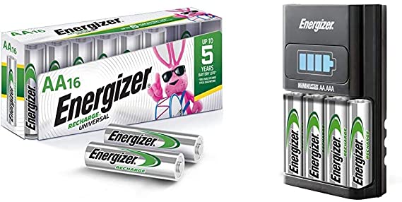 Energizer Rechargeable AA Batteries & AA/AAA 1 Hour Charger with 4 AA NiMH Rechargeable Batteries (Charges AA or AAA Batteries in 1 Hour or Less) CH1HRWB-4