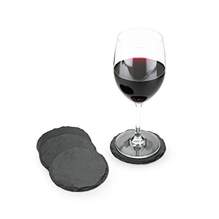 Twine 5231Country Home Circle Slate Coasters, Black