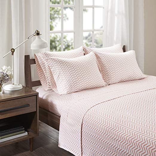 Cotton Jersey Sheets Set - Ultra Soft King Bed Sheet With Deep Pocket - Blush Bedding Sets Includes 6 Pices [ 1 Fitted Sheet , 1 Flat Sheet and 4 Pillow Cases ] Chevron Knit King Size Sheets