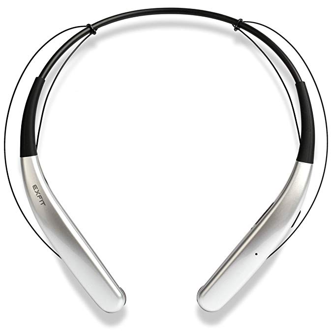 EXFIT BCS-100 Wireless Bluetooth Headphones, Waterproof and Sweatproof, Siri and Google Assistant Compatible, 14 Hour Battery (Silver)