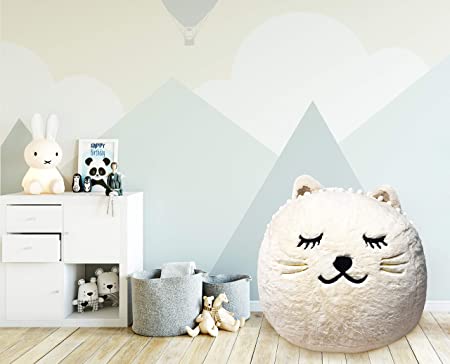 Beanbag For Kids: Soft And Comfortable Stuffed Bean Bag Chair For The Nursery, Cute Animal Design For Boys And Girls, Lux Plush Fabric, For Children Of All Ages 30’’ x 30’’ x 20’’ (White Kitty)