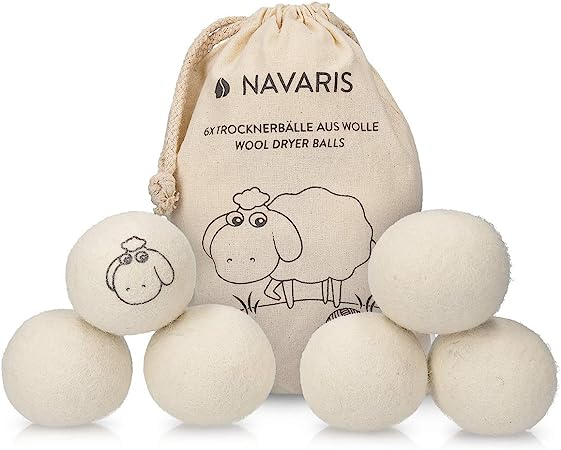 Navaris Bolas para Secadora y Lavadora de Lana - Pelotas para secar la Ropa sin Usar suavizante - Dryer Balls de Lana de Oveja Reutilizables