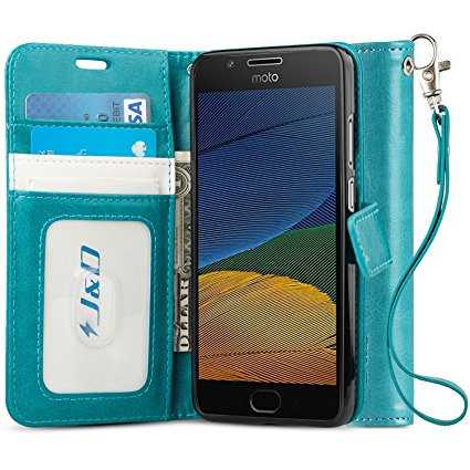 Moto G5 Case, J&D [Wallet Stand] [Slim Fit] Heavy Duty Protective Shock Resistant Flip Cover Wallet Case for Motorola Moto G5 - Aqua