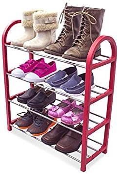 Sorbus® Kid’s Shoe Rack Junior Organizer Storage – 4 Levels for Shoes– Easy to Assemble – No Tools Required (Red)