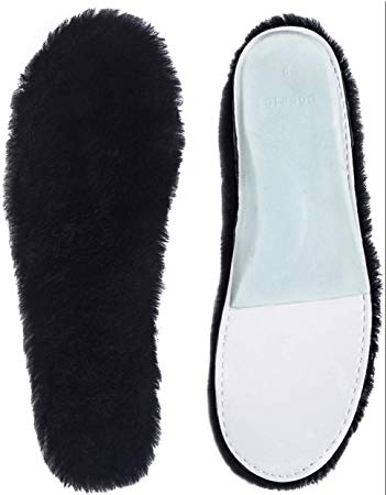 Fityou Women's Genuine Sheepskin Insole Cozy Warm Fluffy Shoe Insoles for Wellies Slippers Boots with Latex Backing 9 B(M) US Black