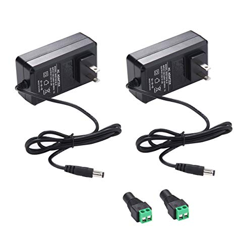 12V 2A Power Supply AC Adapter 2 Pack, AC 100-240V to 12V Transformers, 12 Volt DC Switching Power Supply for 3528 Led Strip Lights, CCTV Camera and Other 12 V Applications with DC Connectors Free