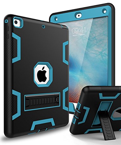 New iPad 2017 Case,iPad 9.7 Case,XIQI ArmorBox Three Layer Kickstand Armor Defender Heavy Duty Shock-Absorption Full Body Rugged Hybrid Protective Case for Apple iPad 9.7 inch,Black Blue