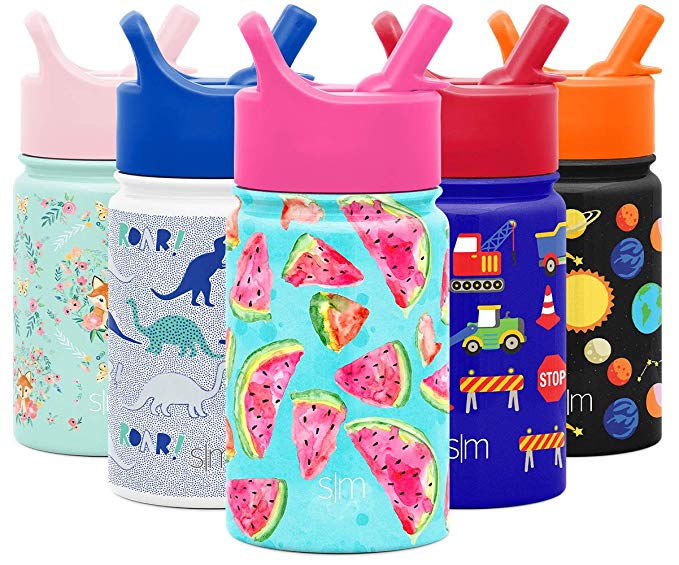 Simple Modern 10oz Summit Kids Water Bottles with Straw Lid Sippy Cup - Dishwasher Safe Vacuum Insulated Tumbler Double Wall Travel Mug 18/8 Stainless Steel Flask - Watermelon Splash