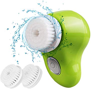 ZLiME Facial Cleansing Brush Waterproof Deep Cleaning Pore Spining Exfoliating Face Brush Exfoliation Face Scrubber Electric Skin Cleansing Brush Set (Green)