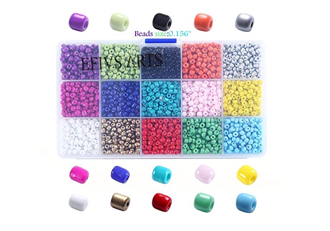 Efivs Arts 2500pcs Multicolor 4mm Pony Seed Beads for DIY Bracelets,Necklaces, Key Chains and Kid Jewelry Bead Box Kit,J002