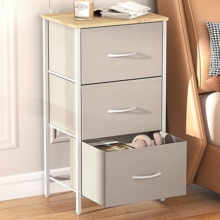 Lifewit Small Dresser for Bedroom, 3 Drawer Nightstand with Removable Fabric Bins, Storage Chest of Drawers for Closet Bedside Nursery Laundry Living Room, Sturdy Steel Frame&Wood Tope, Light Grey