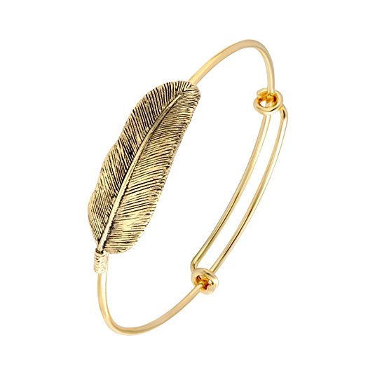 SENFAI New Style Retro Alloy Gold Plated Leaf Bracelet Fashion Charms Feather Bracelets Vintage Simple Bangles For Women