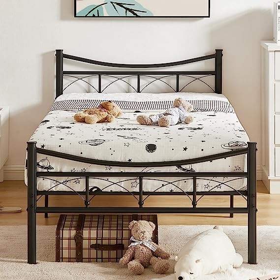 VECELO Twin Size Bed Frames Metal Platform with Vintage Headboard and Footboard, Mattress Foundation/No Box Spring Needed/No Noise/Easy Set Up