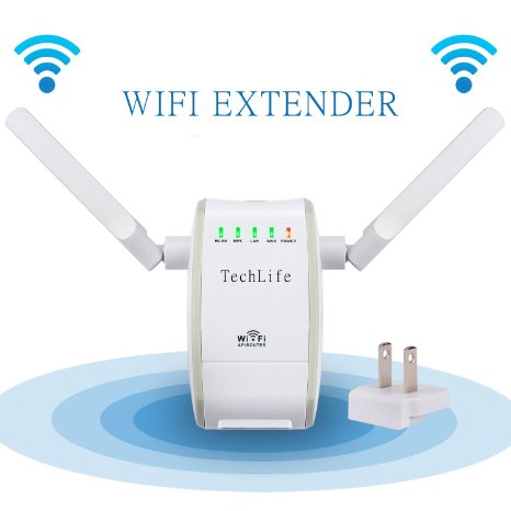 TechLife 300Mbps Wireless-N WiFi Range Extender/WiFi Repeater Support Five Modes, AP, Reapter, Router,Client and Bridge Modes, 3dbi Antennas Signal Boosters