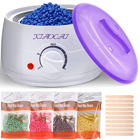 Waxing Kit, Wax Warmer for Woman Man Professional Wax Heater with 4 Packs Wax Beads & 10Pcs Waxing Applicator Sticks, Painless at Home Hair Removal Kit for Bikini Brazilian Body Face Eyebrow Legs