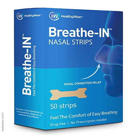 Breathe-IN™ Nasal Strips – Drug-Free Nasal Congestion Relief & Improved Breathing, Soft & Comfortable, Blocked Nose Strips For Men & Women, For Snoring, Common Cold & Allergies 50ct