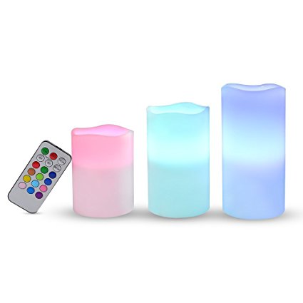 Ohuhu Flameless Weatherproof Outdoor and Indoor Color Changing Candles with Remote Control & Timer, 3 Pack
