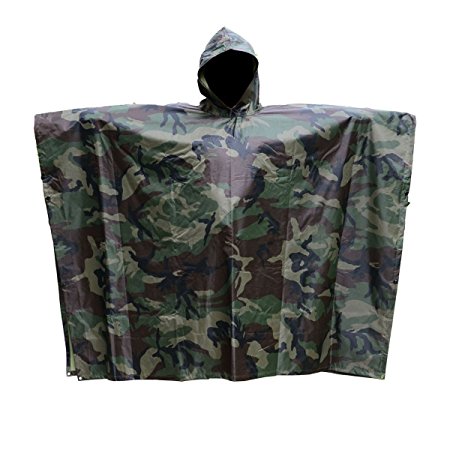 Aodoor Camo Waterproof Rain Jacket, Multifunctional Outdoor Military Camouflage Raincoat Poncho,for Hunting Camping Military and with Emergency Grommet Corners for shelter use,Rain Poncho waterproof
