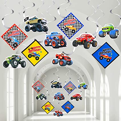 20 Pieces truck Birthday Party Favors truck Hang Swirl Decorations Set Includes 20 truck Themed Hang Swirls in 10 Styles truck Party Supplies for Birthday, Baby Shower