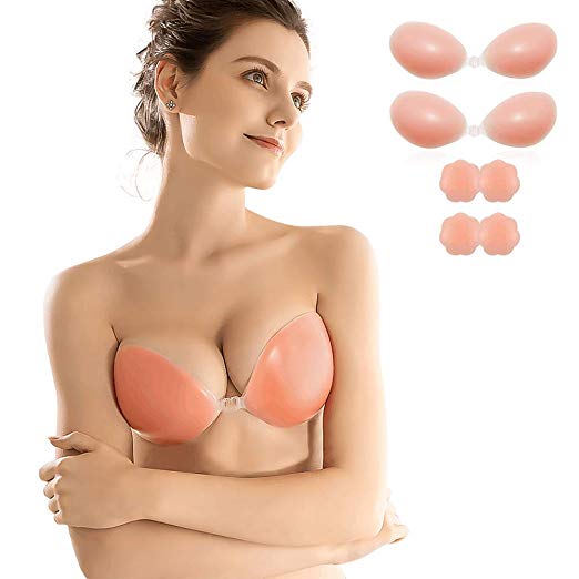 Adhesive Bra 3 Pack Push up Strapless Backless Bra Sticky Silicone Invisible Bra with Nipple Covers