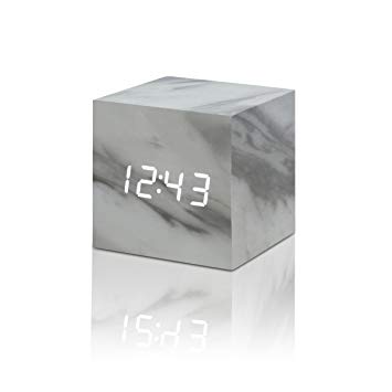 Gingko Cube Click Clock 2.5" x 2.5" Time/Date/Temp (Marble) Alarm Clock