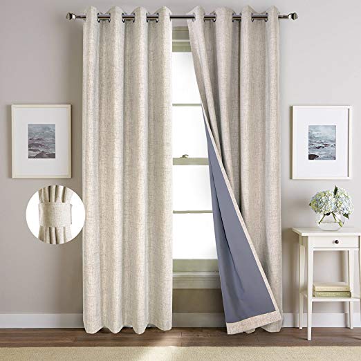 NordECO 100% Blackout Curtains Thermal Insulated Grommet Top Window Treatment Set with Silver Coating for Bedroom, 53" x 84", Beige, 1 Panel