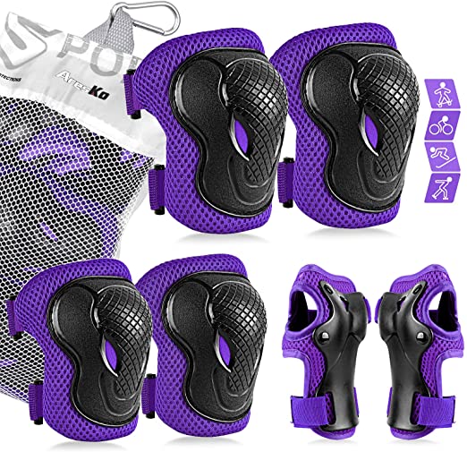 Kids/Youth Protective Gear Set, Kids Knee Pads and Elbow Pads Wrist Guard Protector 6 in 1 Protective Gear Set for Scooter, Skateboard, Bicycle, Inline Skating