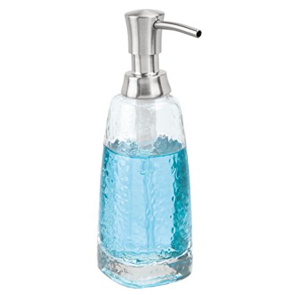 mDesign Liquid Hand Soap Glass Dispenser Pump Bottle for Kitchen, Bathroom | Also Can be Used for Hand Lotion & Essential Oils - Clear/Brushed Stainless Steel