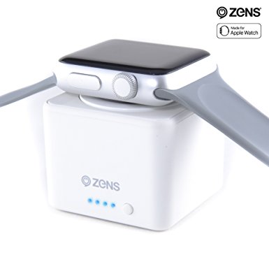 Apple Watch Charger Power Bank by ZENS - Pocket Sized Travel Friendly Charging Puck - Wireless Charge Your Apple Watch up to 3 Times - 1300 mAh - Apple MFi Certified - White Color