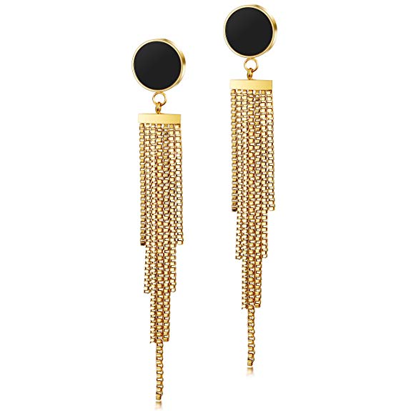 CIUNOFOR Tassel Earrings for Women Stainless Steel Tiered Long Drop Earrings Hypoallergenic Dangle Gold Rose Gold Earrings